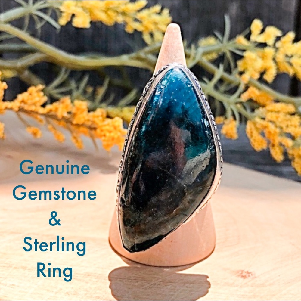 Beautiful Genuine Blue Apatite Gemstone & Sterling Silver Handmade Ring